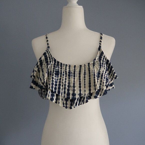 XHILARATION BLUE TIE DYE RUFFLE BANDEAU SWIM TOP SIZE XL - Picture 1 of 8
